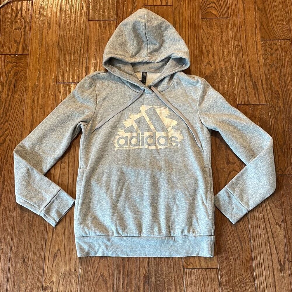 Adidas grey hooded fleece lined sweatshirt size sml - Picture 3 of 10